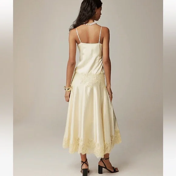 NWT J. Crew Collection Lace Trim Slip Dress in Textured Satin - Picture 2 of 4